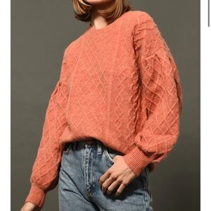 Greylin Henry Waffle Stitch Sweater Knit Tunic Orange Oversized Wool Blend Sz M